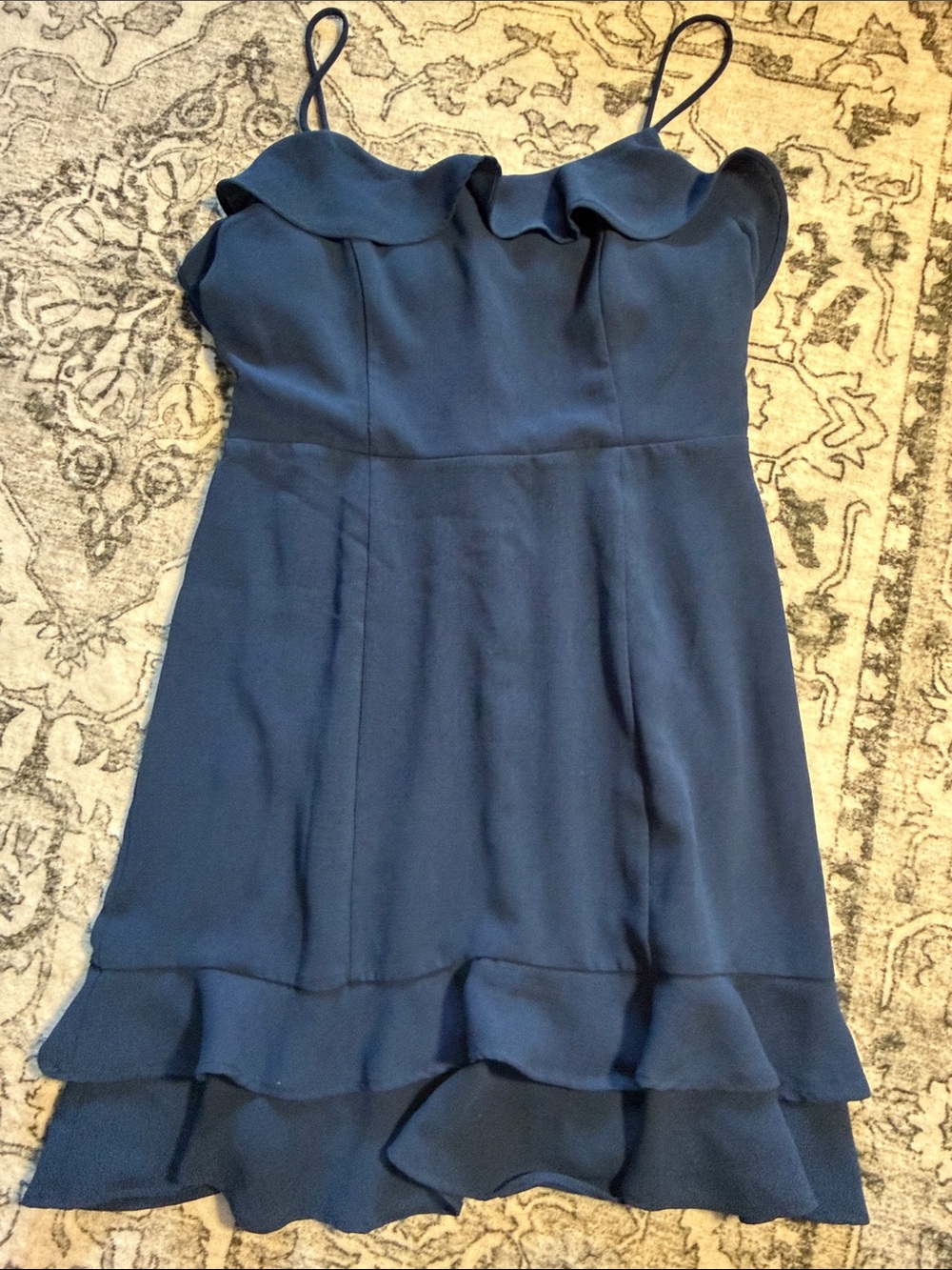 Altar'd State Navy Ruffle-Trim Spaghetti Strap Mini Dress